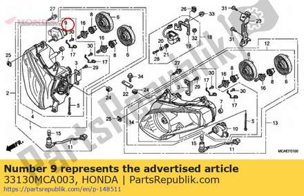 Adjuster unit, r. headlight 33130MCA003 Honda