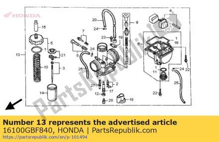 Carburetor assy. (pe68d a 16100GBF840 Honda