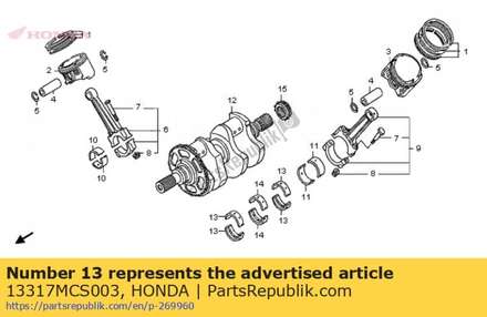Bearing e, crankshaft (yellow) 13317MCS003 Honda