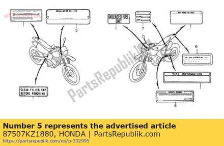 Label, drive chain (frenc 87507KZ1880 Honda