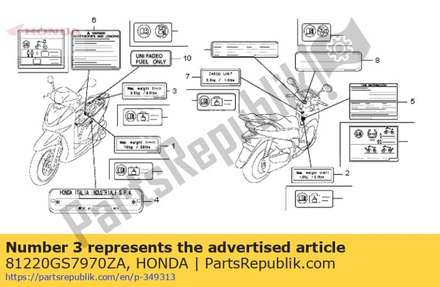 Label, rr. carrier *typew 81220GS7970ZA Honda