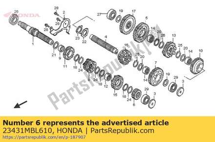 Gear, mainshaft second (17t) 23431MBL610 Honda