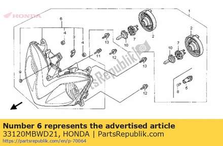 Headlight unit 33120MBWD21 Honda