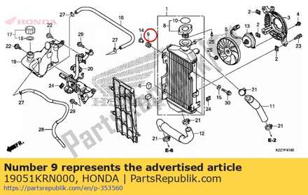 Rubber, radiator mounting 19051KRN000 Honda