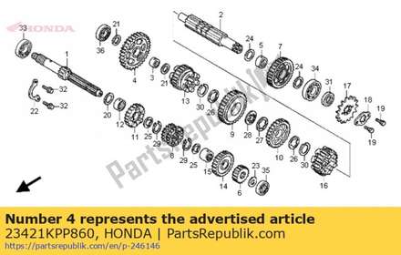 Gear, countershaft first (38t) 23421KPP860 Honda