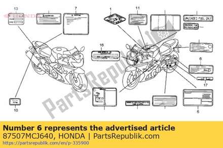 Label, drive chain 87507MCJ640 Honda