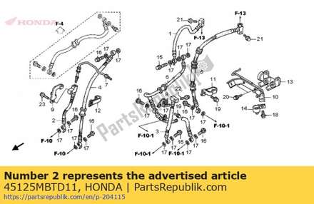 Hose, r. fr. brake main 45125MBTD11 Honda
