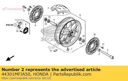 Axle, fr. wheel 44301MFJA50 Honda