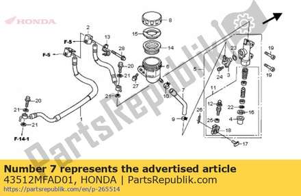 Hose, rr. master cylinder 43512MFAD01 Honda