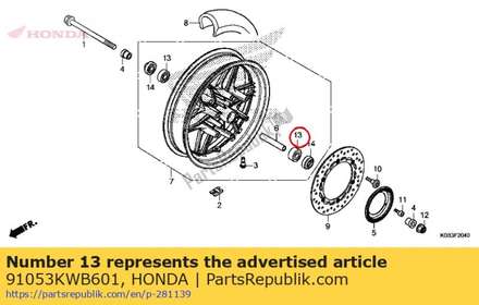 Bearing, radial ball, 630 91053KWB601 Honda