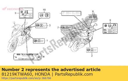 Label, cargo limit(1.5kg) 81219KTWA60 Honda