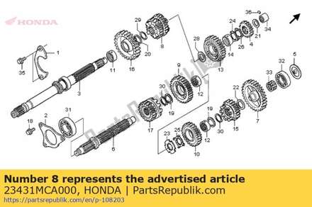 Gear, mainshaft second & third (22t/29t) 23431MCA000 Honda