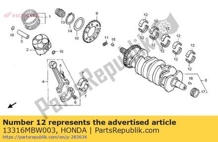 Bearing d, crankshaft (yellow) 13316MBW003 Honda