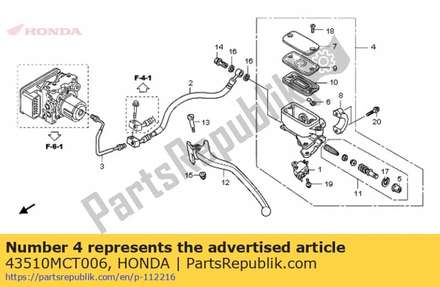 Cylinder sub assy., rr. brake master(nissin) 43510MCT006 Honda
