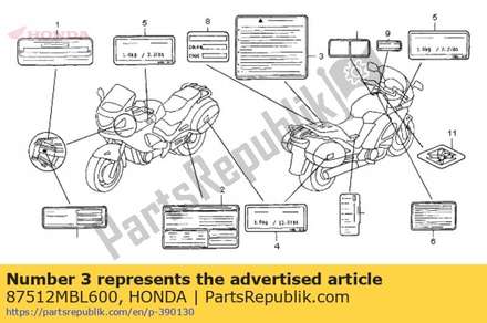 Label, accessoire l 87512MBL600 Honda