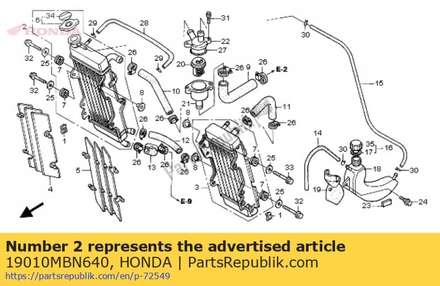 Radiator, r. 19010MBN640 Honda