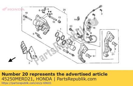Caliper sub assy., r. fr. 45250MERD21 Honda