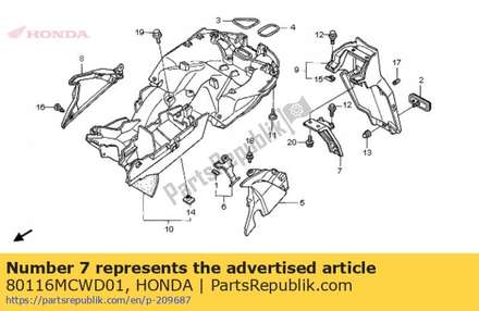 Plate, rr. fender 80116MCWD01 Honda