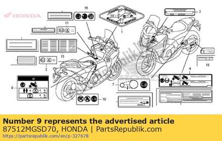 Label, accessories & load 87512MGSD70 Honda