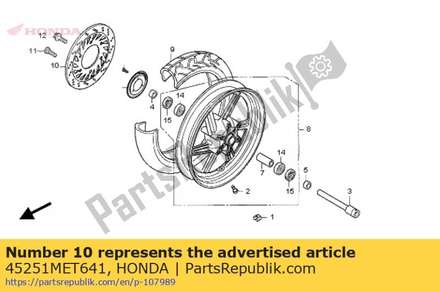 Disk, r. fr. brake 45251MET641 Honda