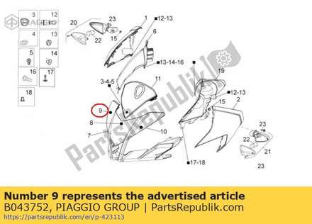 Rechter voorkuip sticker B043752 Piaggio Group