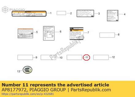 Voorruit sticker AP8177972 Piaggio Group