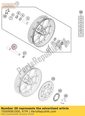 Wheel spindle front d=26mm 07 75009081000 KTM