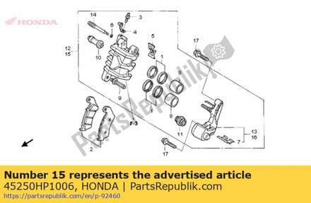 Caliper sub assy., r. fr. brake(nissin) 45250HP1006 Honda