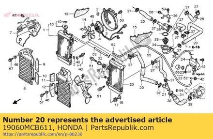 Radiator comp., l. 19060MCB611 Honda