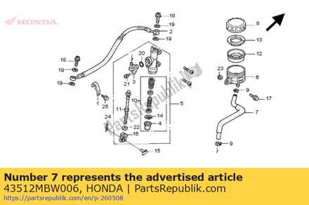 Hose, rr. master cylinder 43512MBW006 Honda