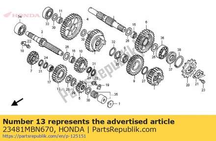Gear, mainshaft fifth (26t) 23481MBN670 Honda