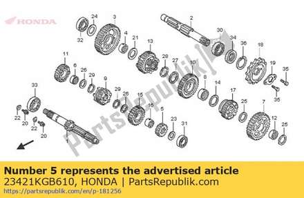 Gear, mainshaft second (15t) 23421KGB610 Honda