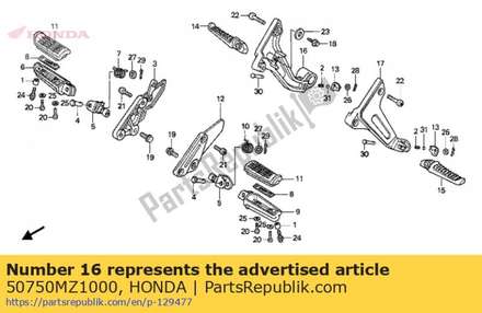 Holder, r. pillion step 50750MZ1000 Honda