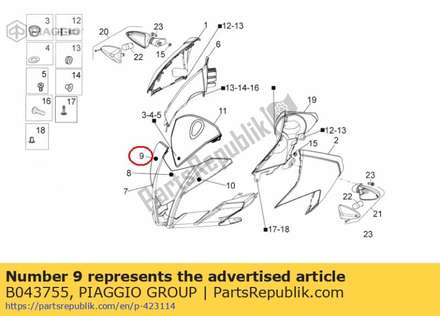 Rechter voorkuip sticker B043755 Piaggio Group