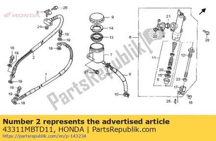 Sub hose, rr. brake 43311MBTD11 Honda