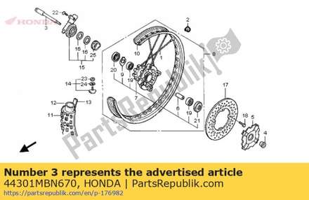 Axle, fr. wheel 44301MBN670 Honda