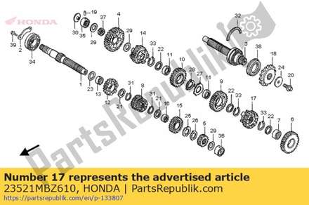 Gear, countershaft sixth (25t) 23521MBZ610 Honda