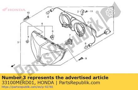 Headlight assy. (12v 55w) 33100MERD01 Honda