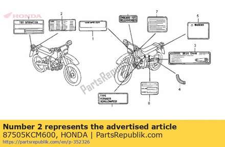 Label, tire 87505KCM600 Honda