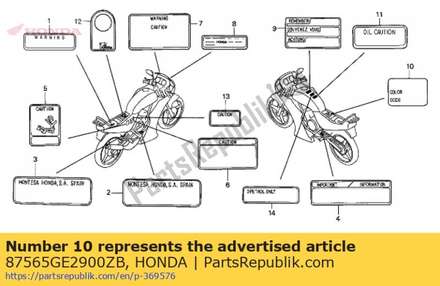 Label, colo * type2 * 87565GE2900ZB Honda