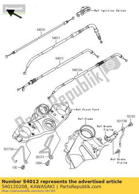 Cable-throttle,opening kle650a 540120208 Kawasaki