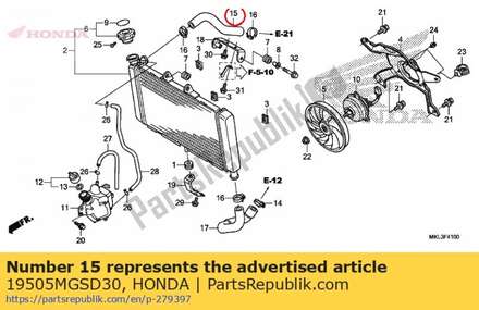 Hose, radiator upper 19505MGSD30 Honda