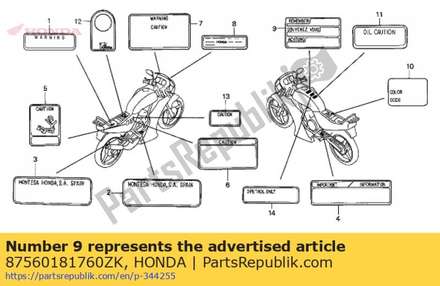 Markering, rij voorzichtig * type 87560181760ZK Honda