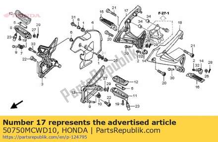 Holder, r. pillion step 50750MCWD10 Honda