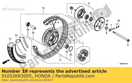 Bearing, radial ball, 630 91052KR3005 Honda