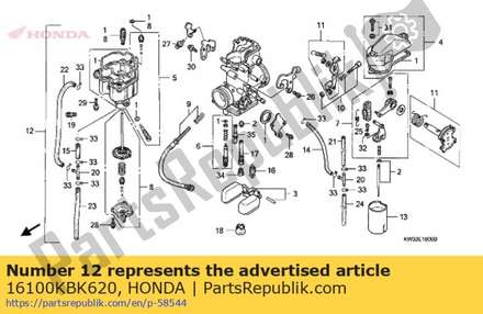 Carburetor assy. (pd6bg a) 16100KBK620 Honda