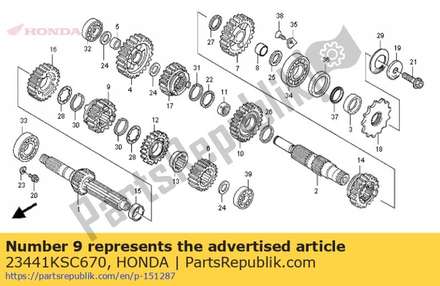 Gear, mainshaft third(21t) 23441KSC670 Honda