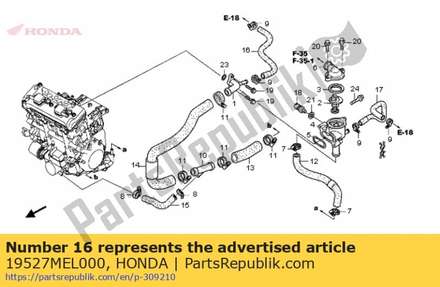 Hose c, water 19527MEL000 Honda