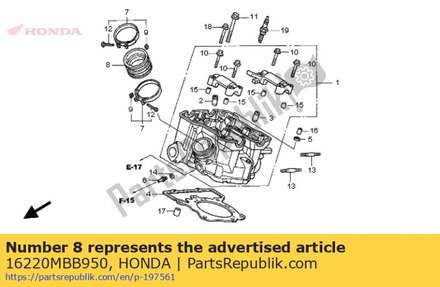 Insulator, rr. carburetor 16220MBB950 Honda