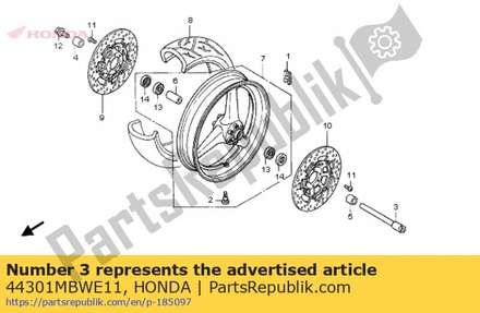 Axle, fr. wheel 44301MBWE11 Honda